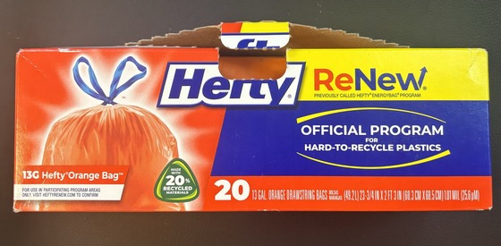 Photo of A box of Hefty ReNew bags for the hard to recycle plastics.