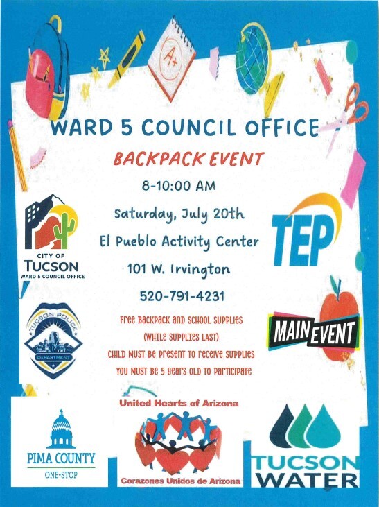 Ward 5 Council Office Backpack Event Flyer 