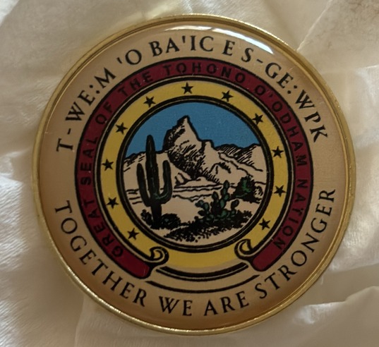 Photo of pin given to Vice Mayor from Chairman Verlon Jose.