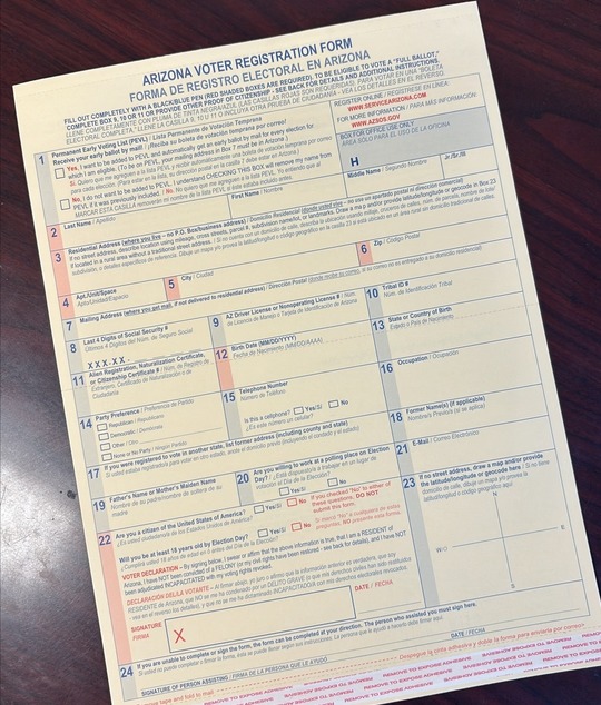 Photo of Arizona Registration form