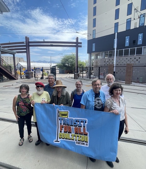 photo of Vice Mayor Dahl and members of the Transit for All Coalition.