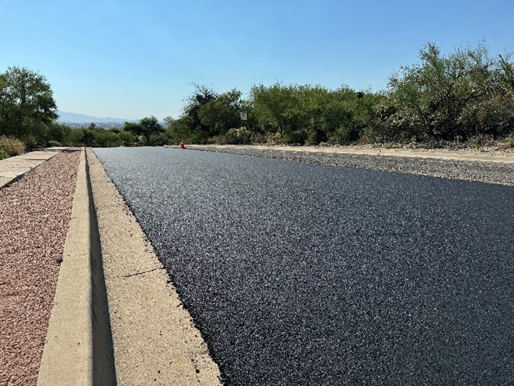 Close up of freshly paved road