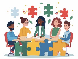 Diverse people working on a puzzle 