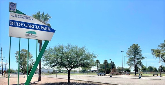 Rudy Garcia Park Sign on a sunny day.