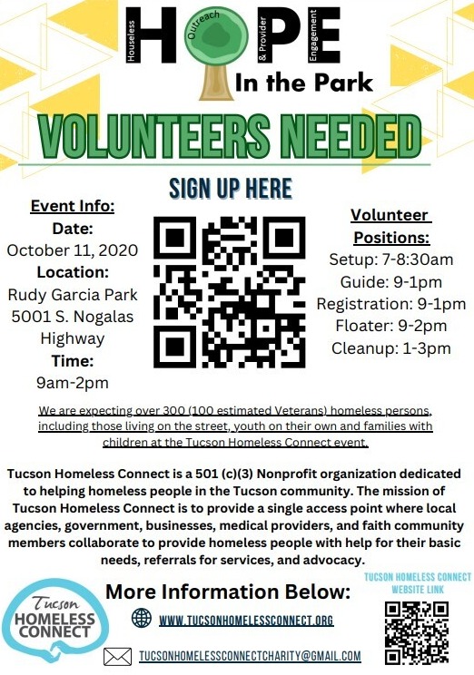 HOPE in the park Volunteers needed Flyer
