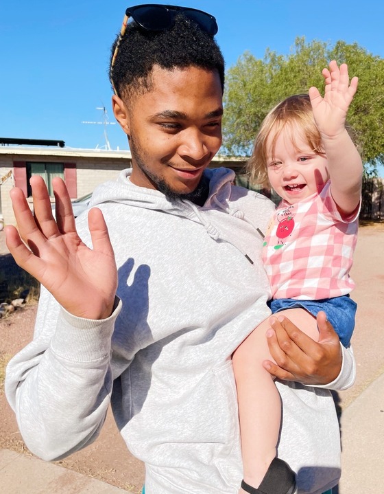 Photo of Javonte, Sonya's grandson, and Baby Alice saying bye on her last day with the Palmer family.