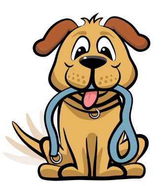 Dog with leach in mouth cartoon