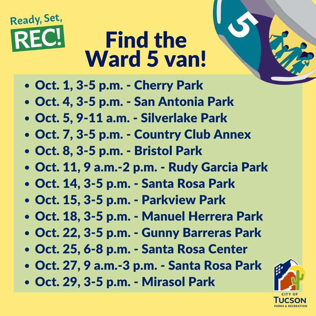 Ready Set Rec Logo and Schedule - https://www.tucsonaz.gov/Departments/Parks-and-Recreation/ReadySetRec