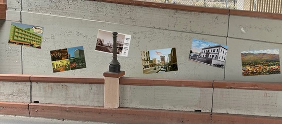 Examples of the proposed art work for the underpass.  Tile murals of  historic postcards of what Tucson looked like in the past.