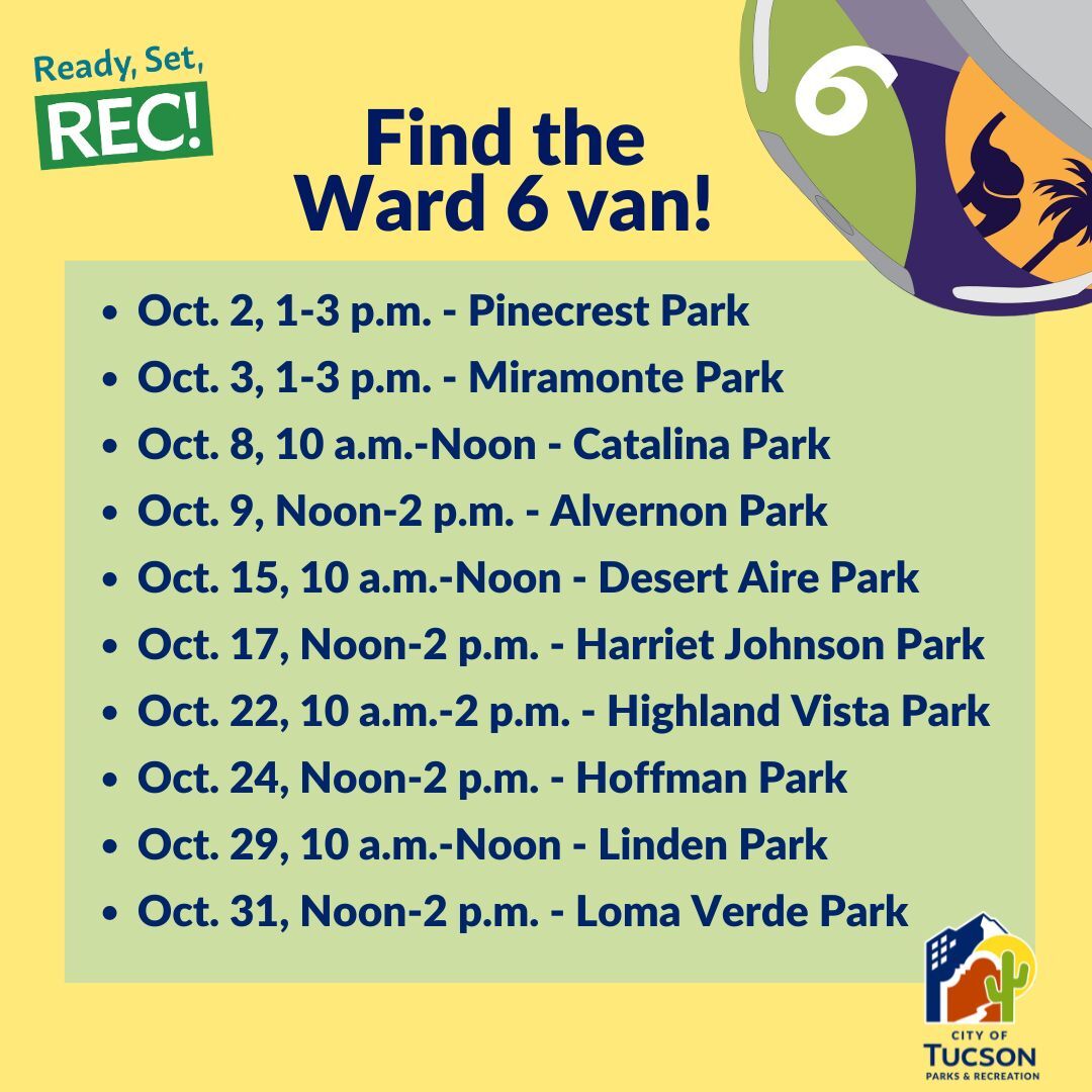 "Find the Ward 6 van" flyer with dates and park locations