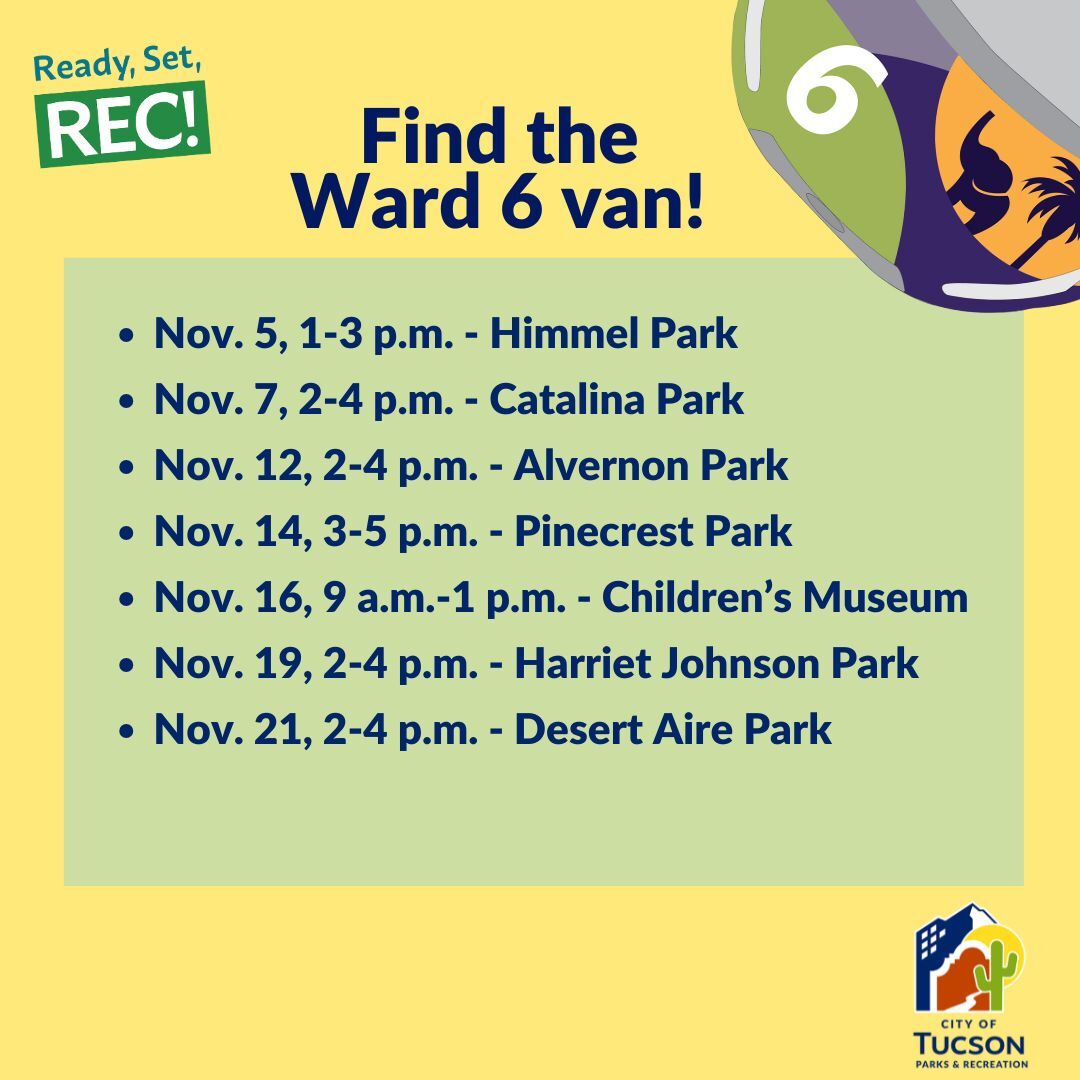 List of November's Ready, Set, Rec! Van in Ward 6 