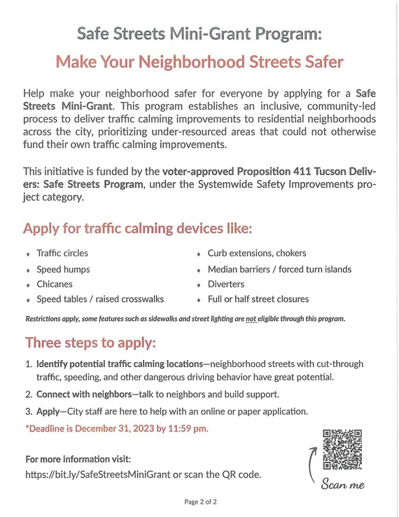 Safe Streets Mini Grant Flyer