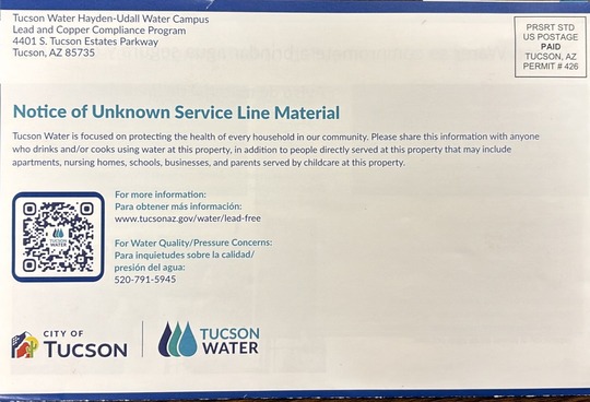Photo of Notice from Tucson Water