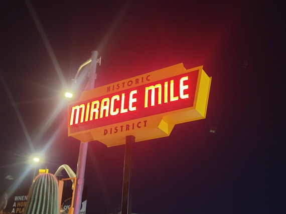 The newly installed lighted Miracle Mile sign