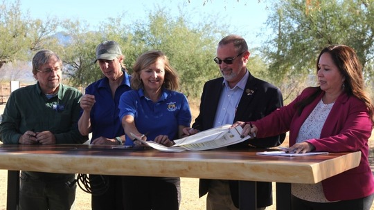 Photo of the signing a Wildlife Partnership Memo of Understanding at Canoa Ranch
