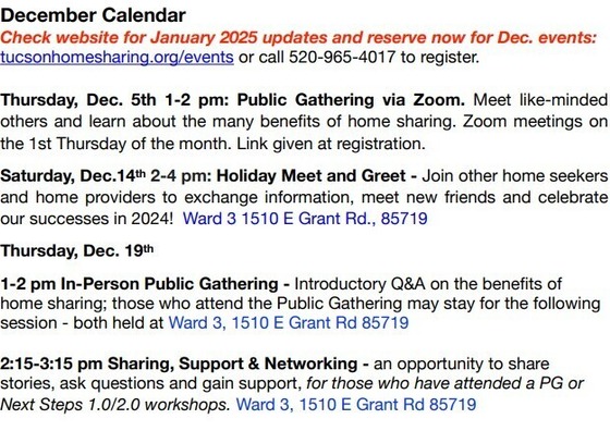 Tucson home Sharing December