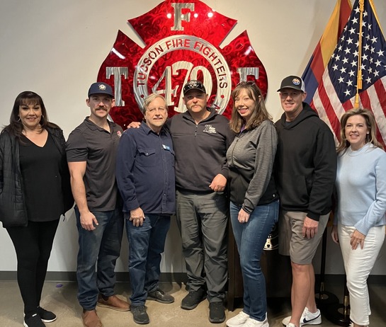 Photo of Vice Mayor Kevin Dahl and Council Woman Nikki Lee with Tucson Firefighters.