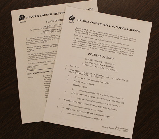 Photo of Agendas for Council meeting on January 7
