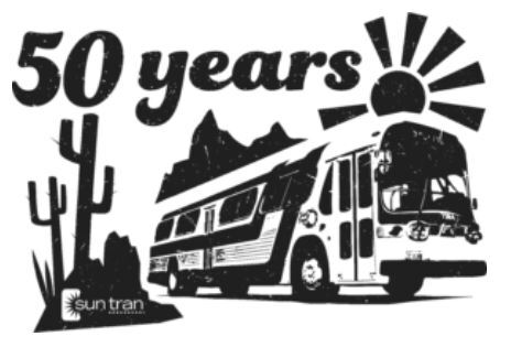 blank and white picture of a bus with the sun over it and SunTran at the bottom