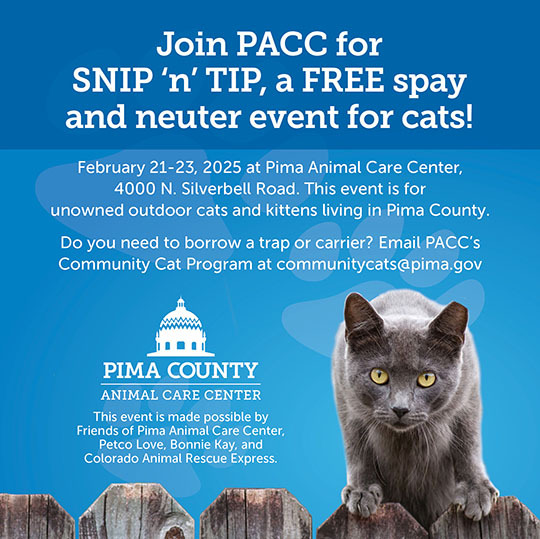 Flyer for Snip n Tip a free spay and neuter event for cats at PACC