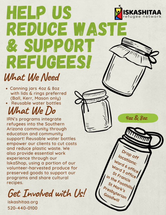 Iskashitaa refugee network jar donation flyer