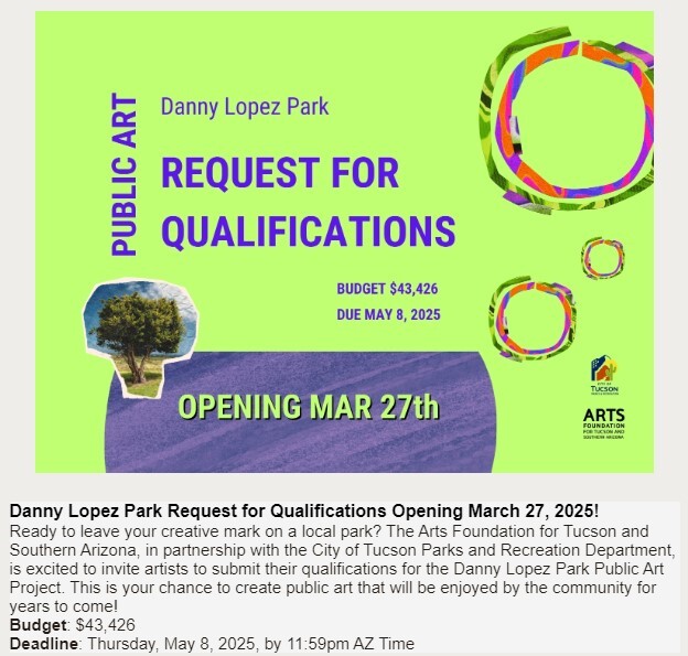 Flyer for Public art request for Danny Lopez park