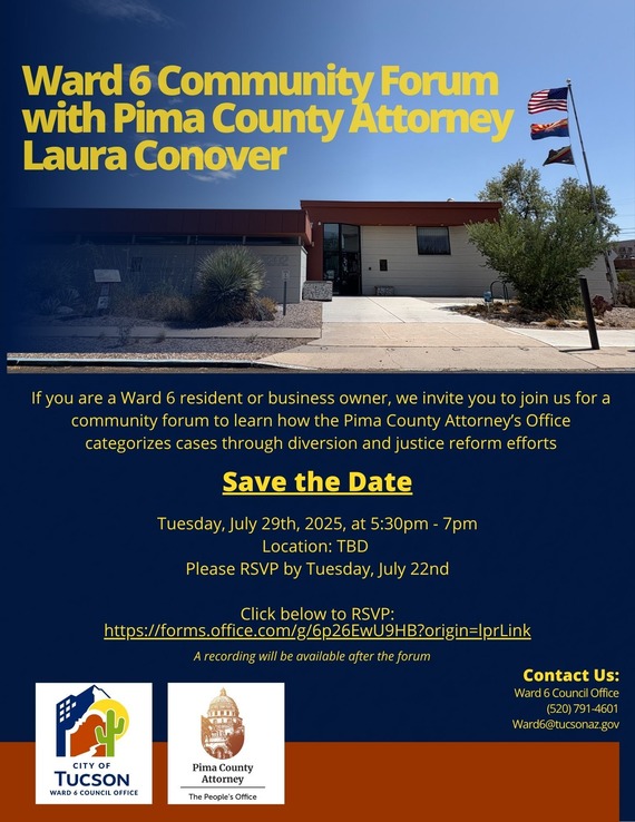 Ward 6 community forum with county attorney laura conover event flyer