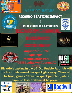 Flyer for Ricardo's backpack event.