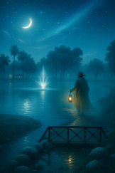 ghost looks over lake at Reid Park