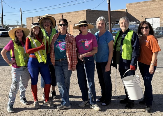 Group photo of City Council Members and staff ready to clean up litter on Grant Road. 