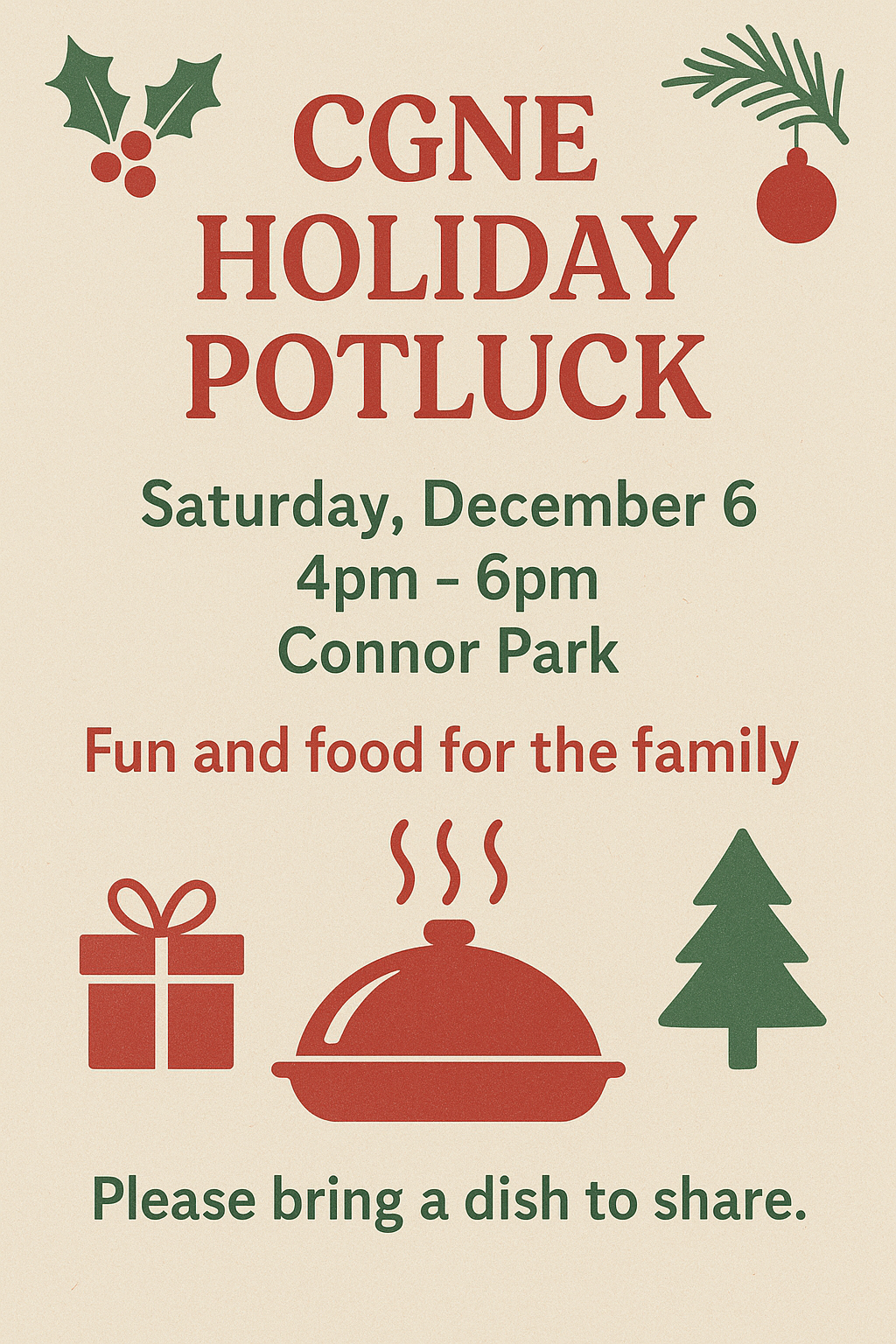 Flyer for CGNE Potluck