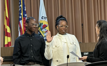 Trystan being sworn in at Mayor and Council