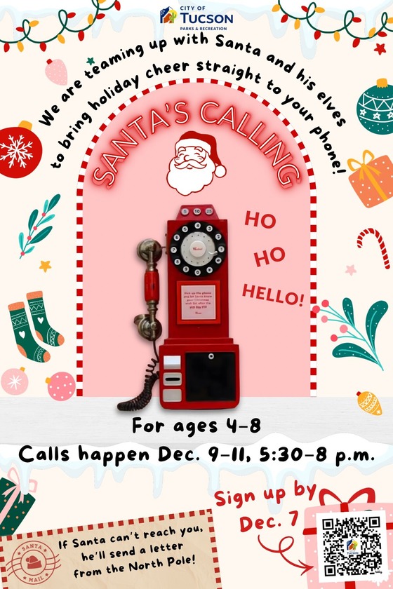 Graphic for the Santa is calling volunteer drive.