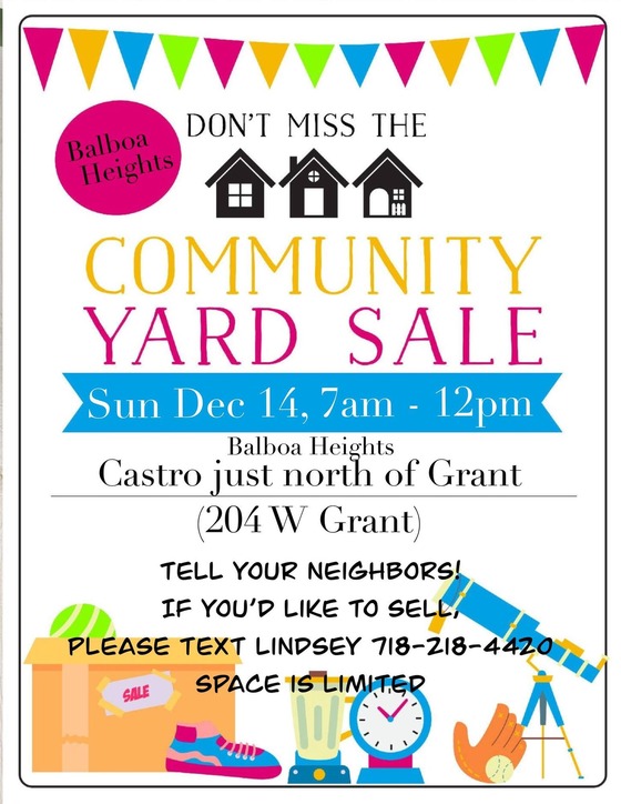 Flier for Balboa Heights Yard Sale.