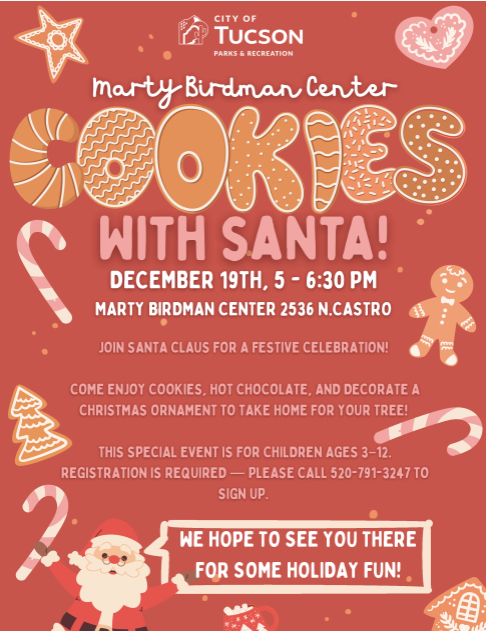 Graphic for Cookies with Santa at the Marty Birdman Center