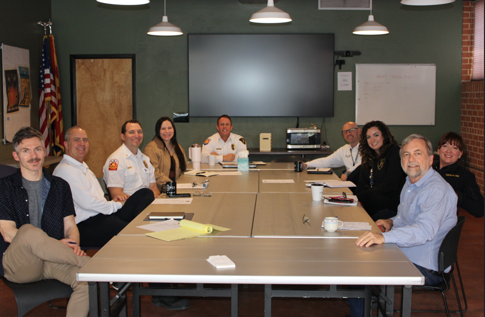 Photo of Tucson Fire fighters meeting Council Member Kevin Dahl