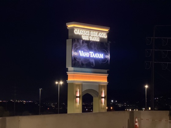 Photo of The casino’s illuminated sign that faces I-10.