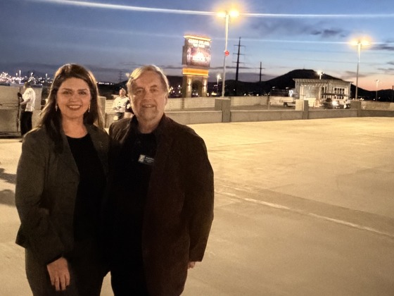 Photo of Mayor Romero and Council Member Dahl at the Casino sign lighting.