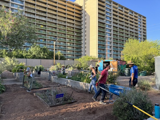 Photo of Gardeners tending to the garden during a Workday event at the Blue Moon Garden.  