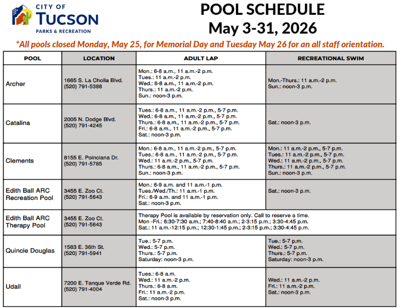 2026 Pool Schedule