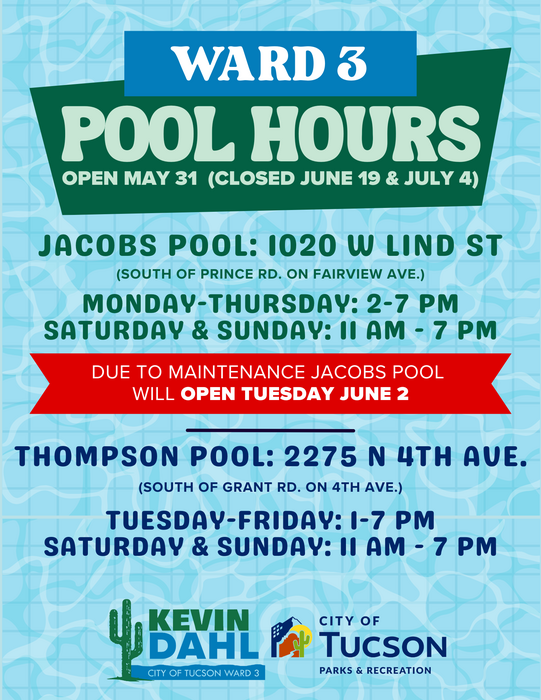 Flyer for pool hours in Ward 3