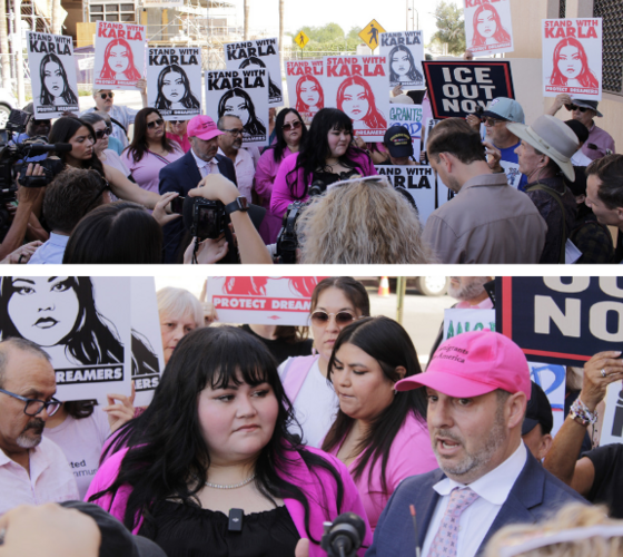 Photo collage of the Karla Toledo protest rally at downtown Tucson.
