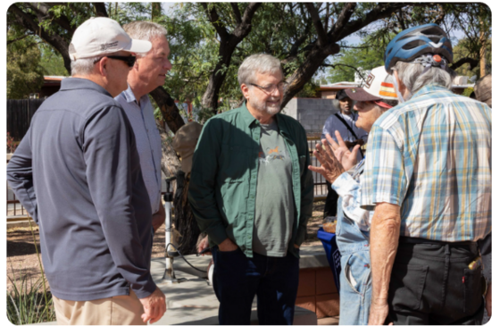 Council Member Dahl talking with Keeling neighbors. Photo courtesy of Kathleen Dreier.