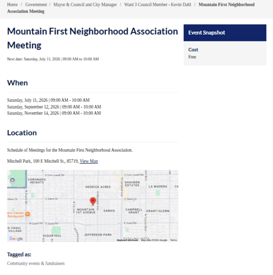 Screenshot of Neighborhood association meeting in Ward 3