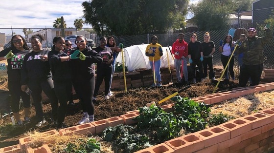 Photo of Volunteers working at a community garden in Tucson.