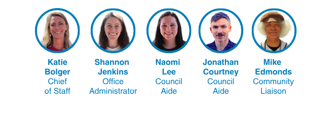 Images of Ward 3 staff members appear above their names, which are Katie Bolger, Shannon Jenkins, Naomi Lee, Jonathan Courtney, and Mike Edmonds