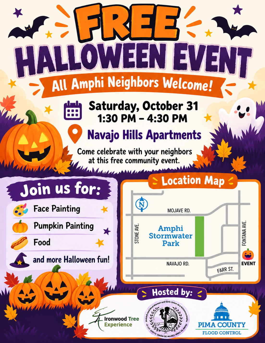 Free Halloween Event Flyer at Navajo Hills Apartments (300 E. Navajo Rd.)  10/31 from 1:30 - 4:30 