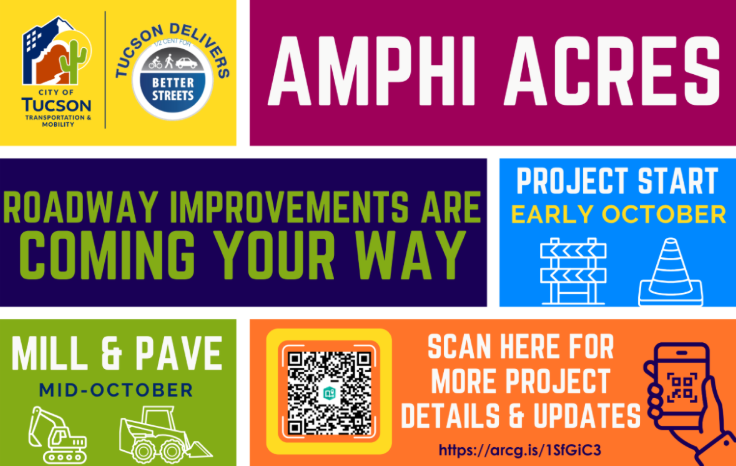 brightly colored mailer indicating that Roadway Improvements are coming to Amphi Acres in October