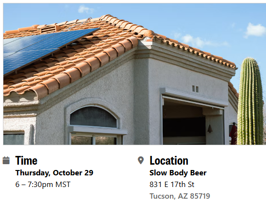 Solar 101 at Slow Body Beer, 831 E. 17th St., on Thursday 10/29 from 6-7:30 pm