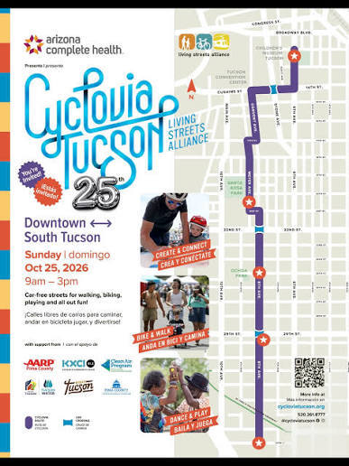 poster of a route for car-free streets extending from downtown to South Tucson and back 